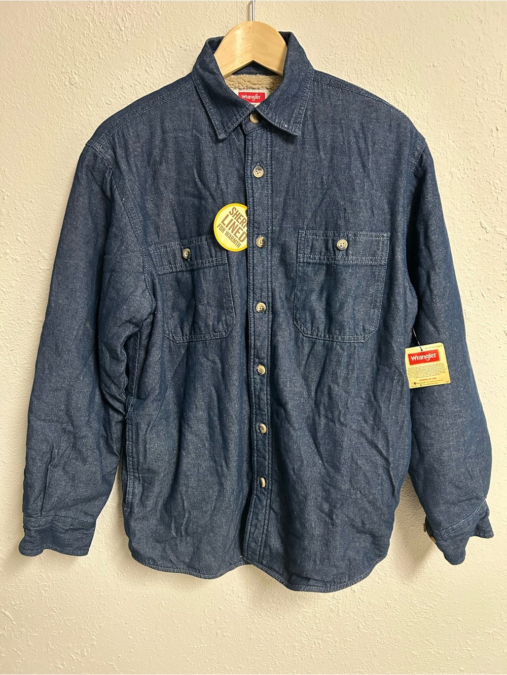 Wrangler NWT Dark Wash Denim Sherpa Lined Shirt Jacket Shacket Mens Small S